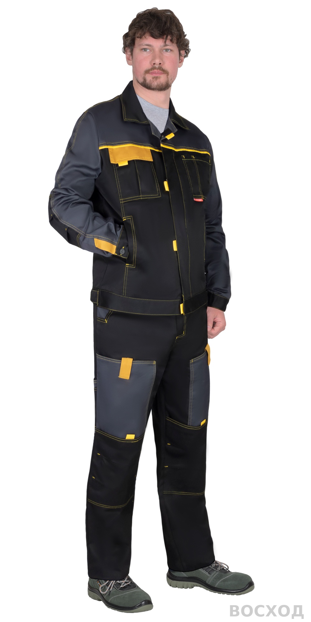 Костюм СИРИУС-ФАВОРИТ куртка, брюки, черный с темно-серым