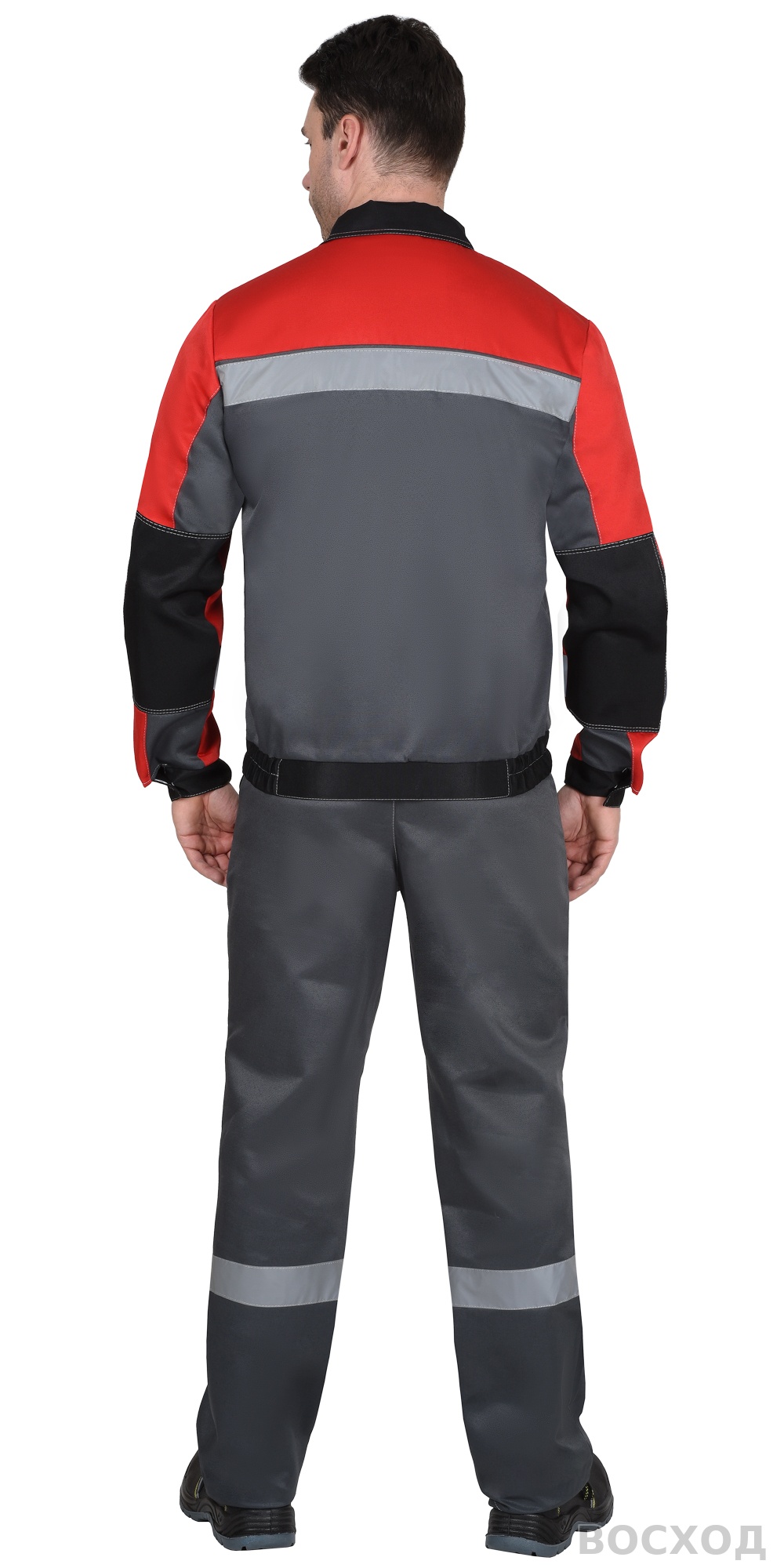 Костюм СИРИУС-ЛИГОР-2 куртка короткая, брюки, темно- с красным и черным, СОП
