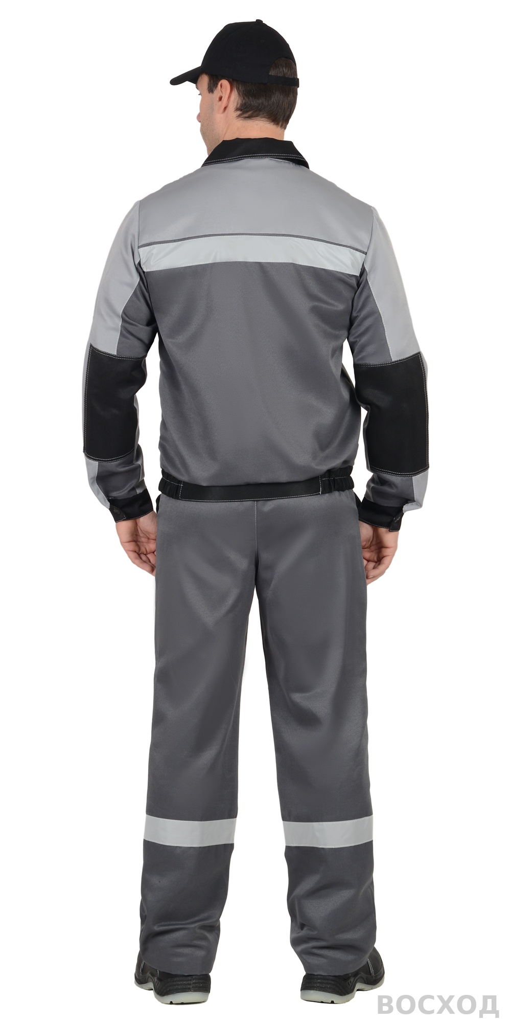 Костюм СИРИУС-ЛИГОР-2 куртка короткая, брюки, темно- со светло-серым и черным, СОП
