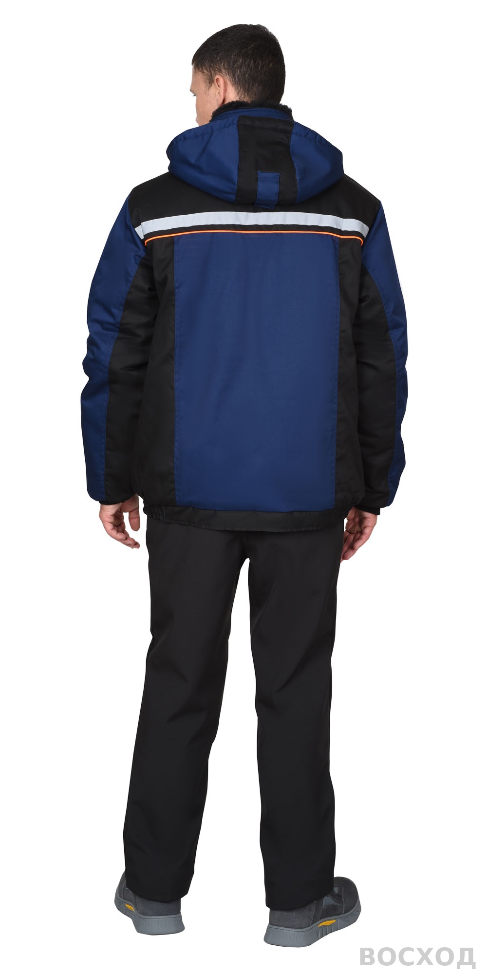 Куртка СИРИУС-ПРАКТИК зимняя кор. темно-синяя с черным и оранжевым кантом и СОП, мех. ворот