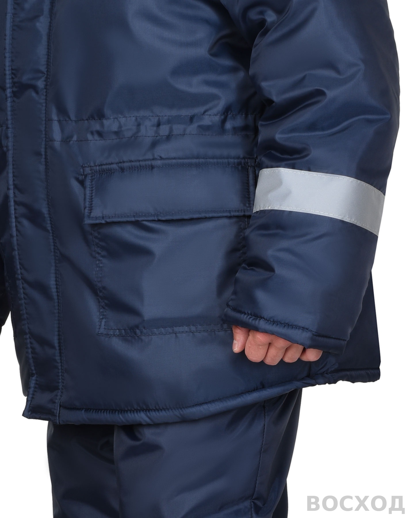 Куртка СИРИУС-БРИГАДИР зимняя, синяя с СОП, мех. ворот, капюшон (утеплитель 600 гр)