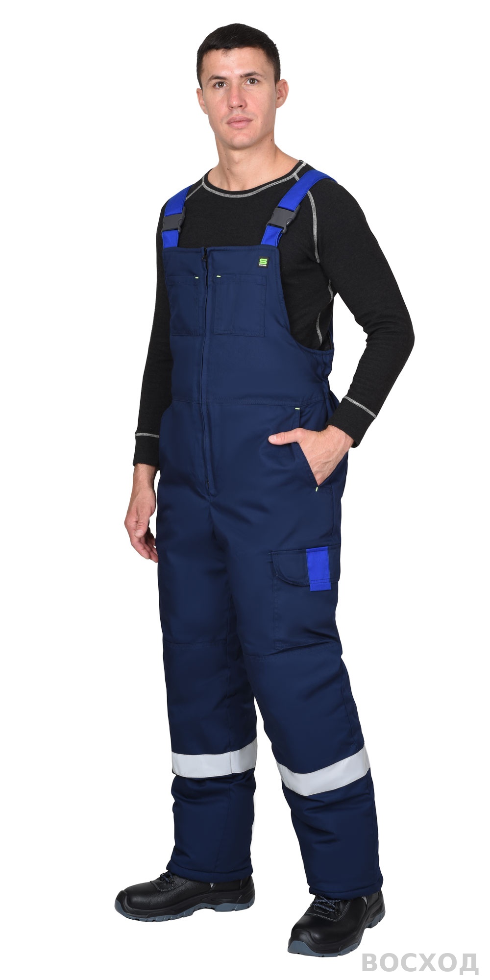 Костюм СИРИУС-БОСТОН-РОСС зимний, куртка длинная, п/к, с васильковым, чёрной отделкой и СОП