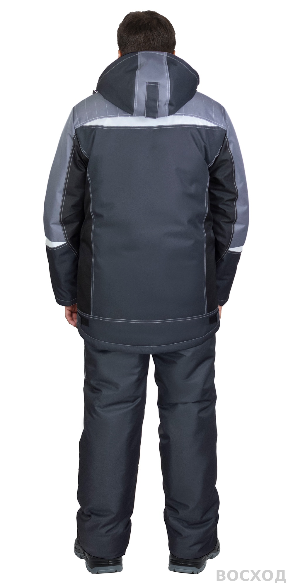 Костюм СИРИУС-ФАВОРИТ-МЕГА-М зимний, куртка дл., п/к, тёмно- с черным, средне-серой отд. и СОП