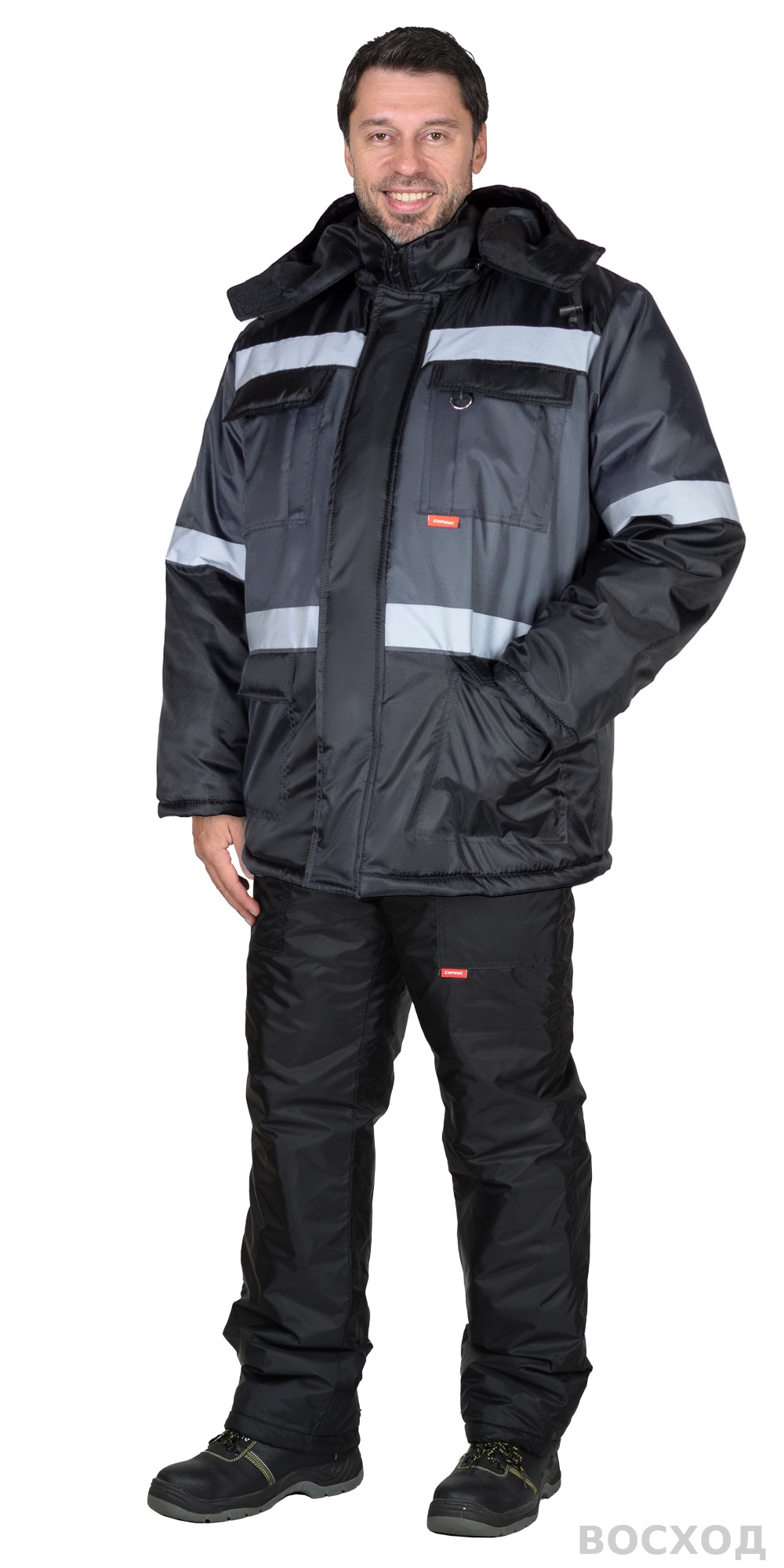 Куртка СИРИУС-ТЕРМИНАЛ зимняя, черная с темно-серым и СОП