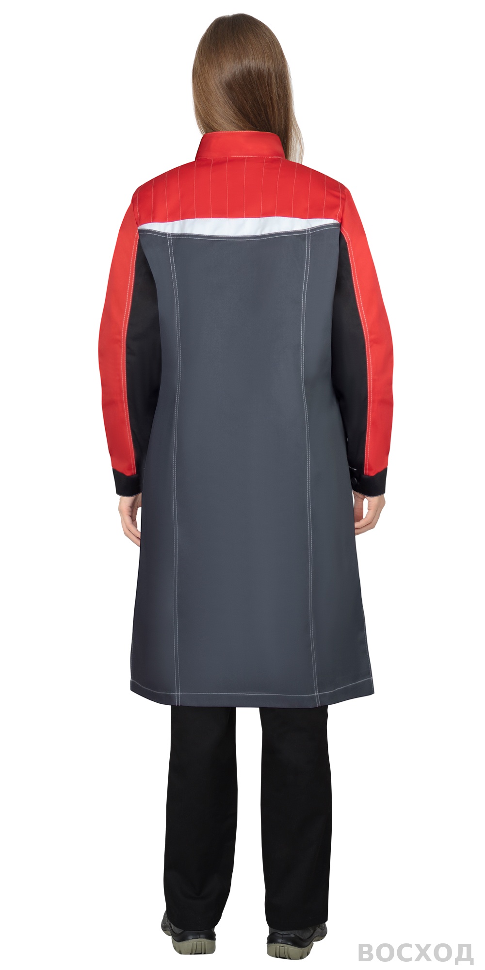 Халат СИРИУС-ФАВОРИТ-МЕГА женский, тёмно- с черным и красной отделкой