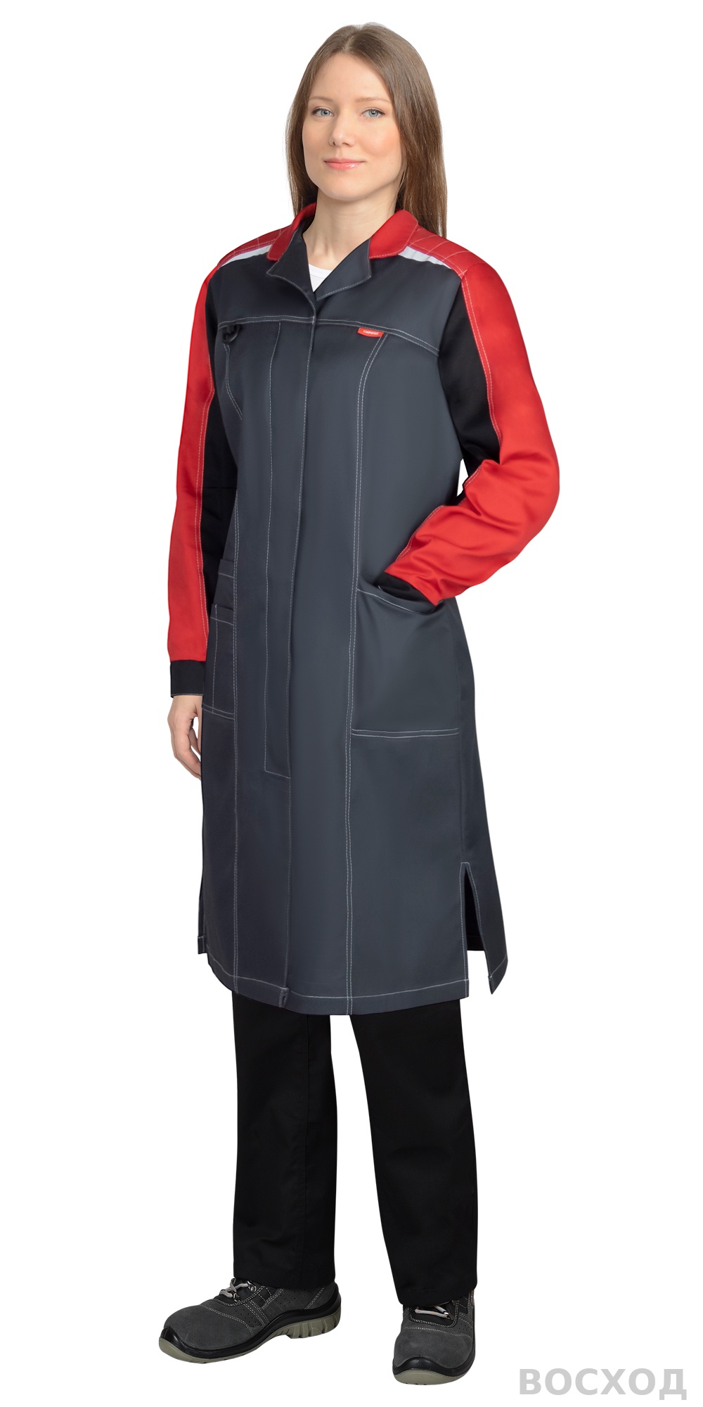 Халат СИРИУС-ФАВОРИТ-МЕГА женский, тёмно- с черным и красной отделкой