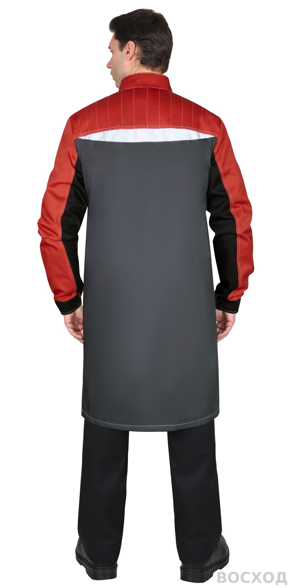Халат СИРИУС-ФАВОРИТ-МЕГА мужской, тёмно- с черным и красной отделкой