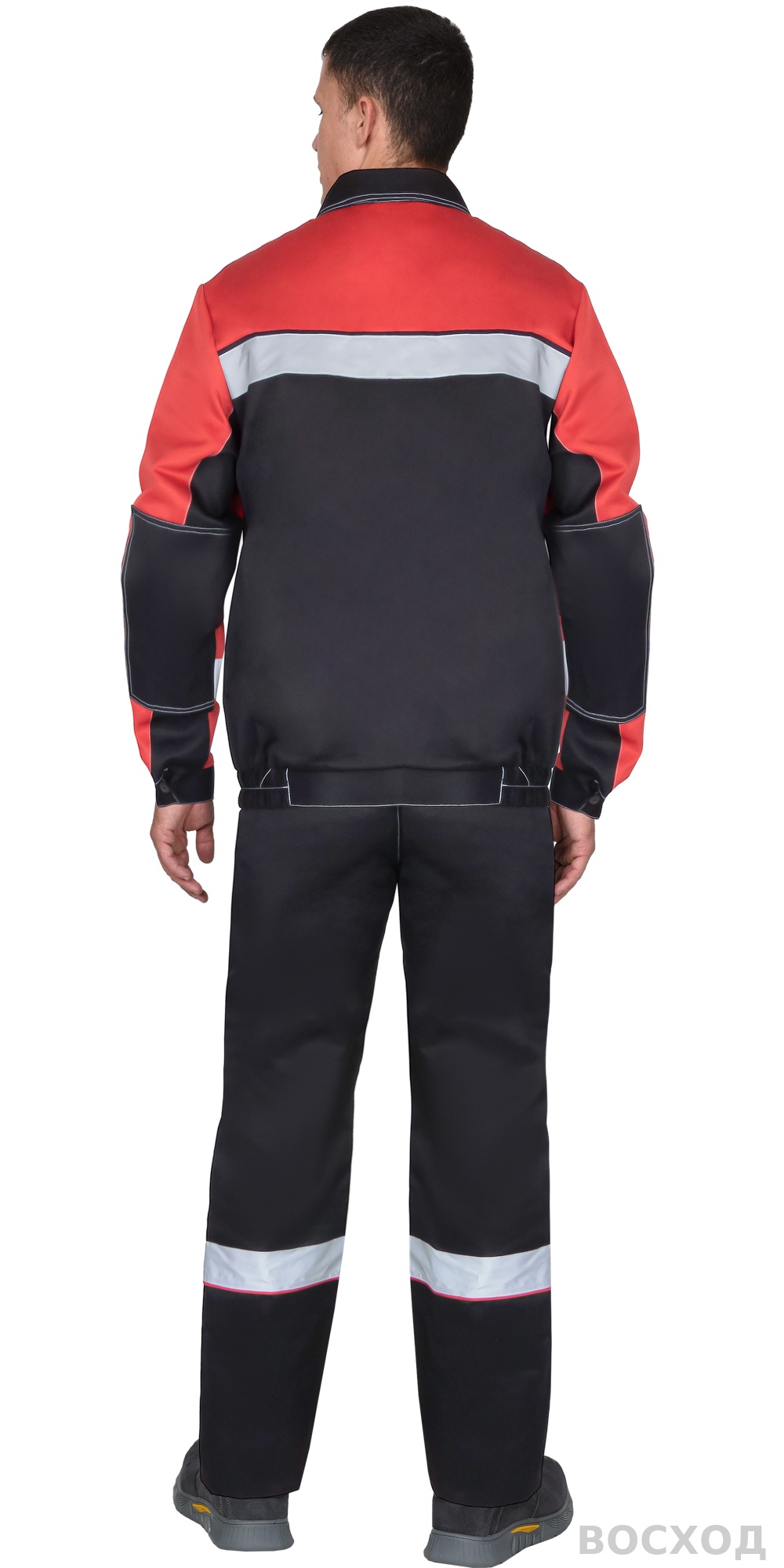 Костюм СИРИУС-ЛИГОР-2 куртка короткая, п/к, черный с красным и СОП