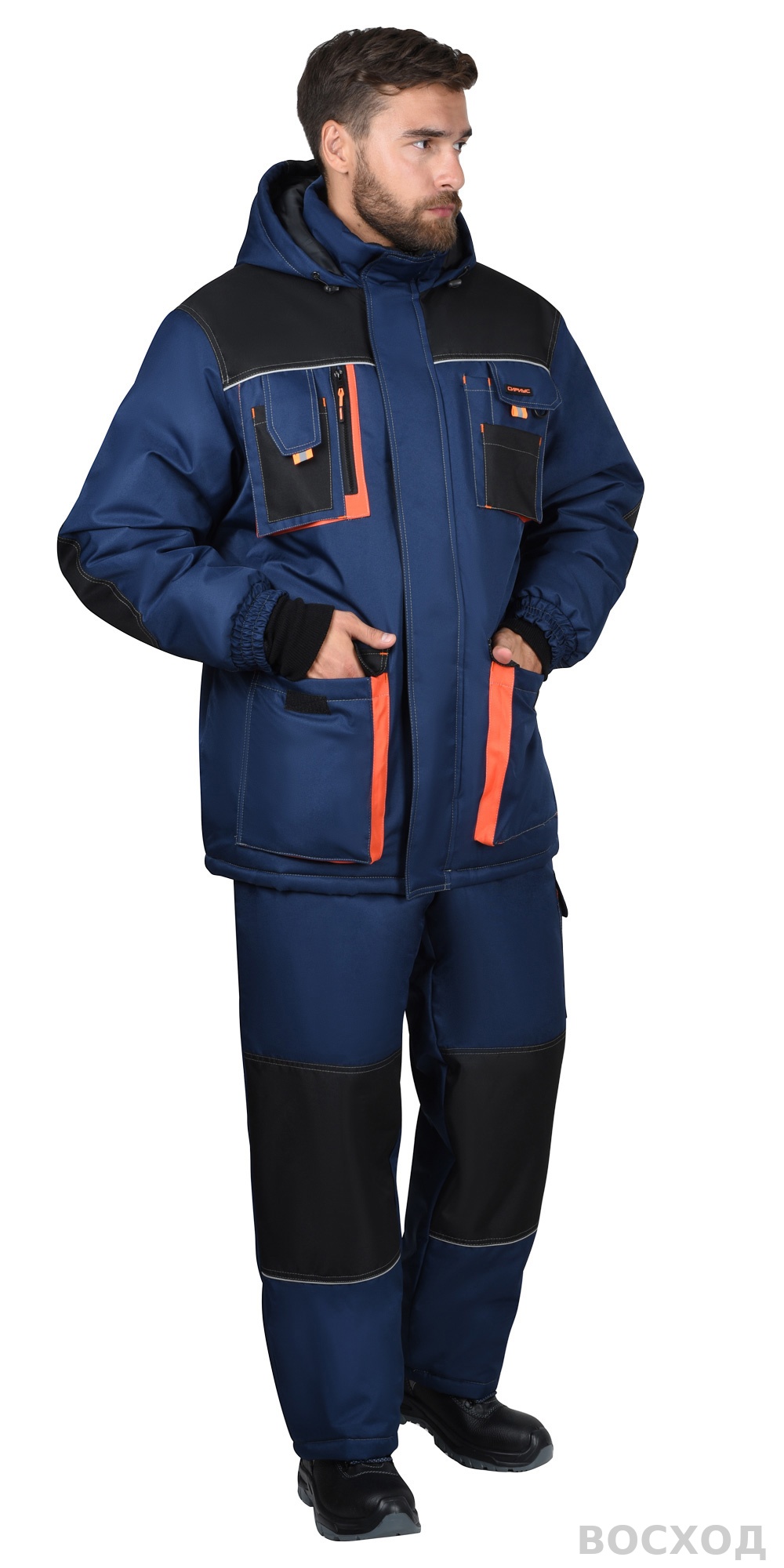 Костюм СИРИУС-МАНХЕТТЕН-М зимний, куртка дл, брюки, тёмно- с черным и кирпичной отделкой