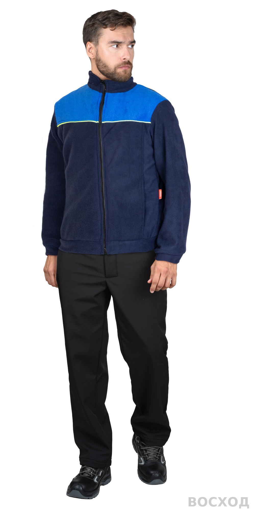 Куртка флисовая тёмно-синяя с васильковым и лимонным кантом (ФАВОРИТ)