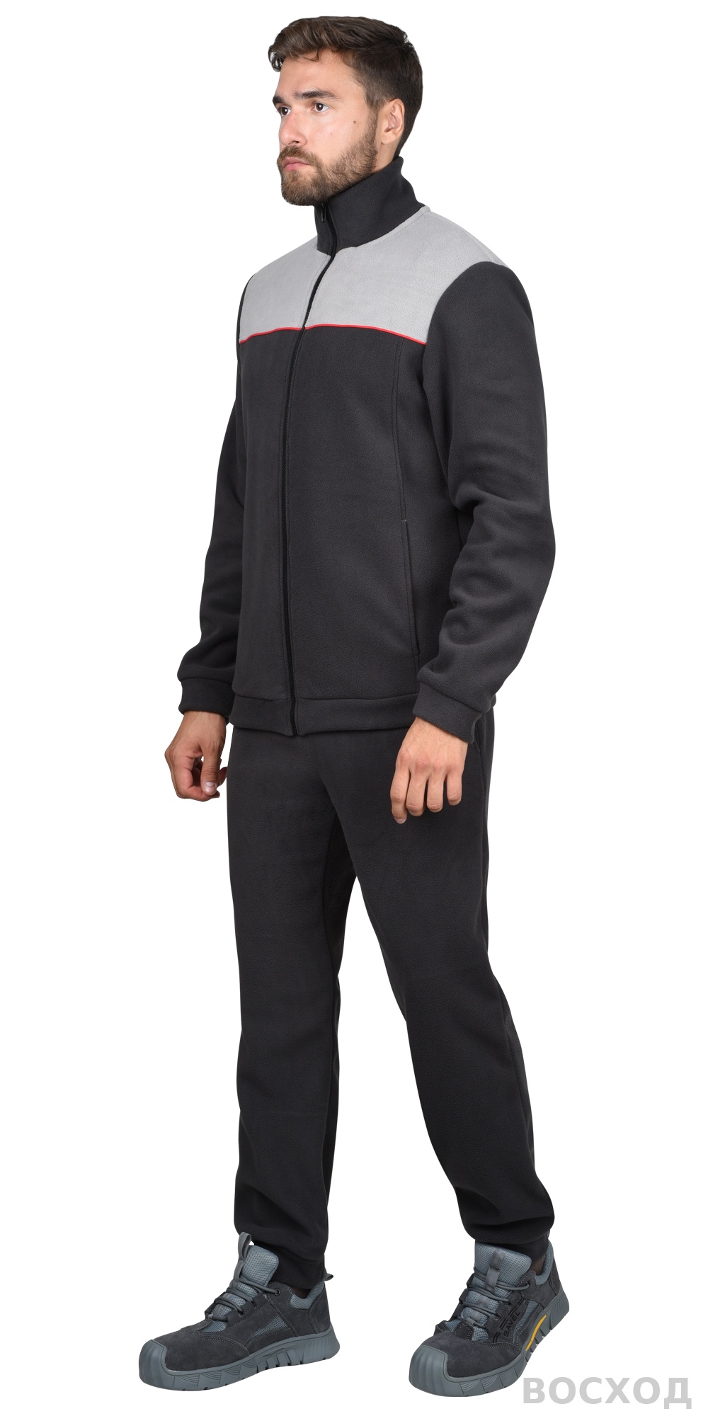 Куртка флисовая тёмно-серая со светло-серым, красный кант (ФАВОРИТ)