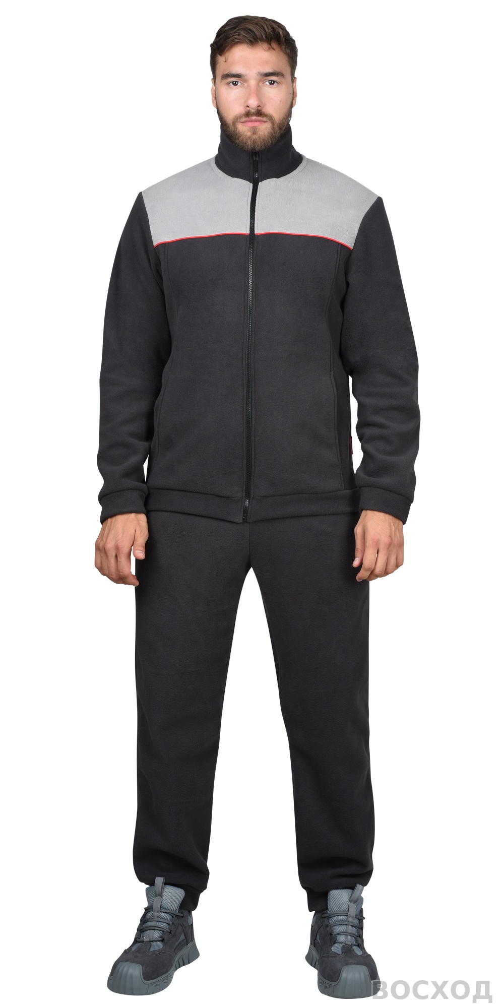 Куртка флисовая тёмно-серая со светло-серым, красный кант (ФАВОРИТ)