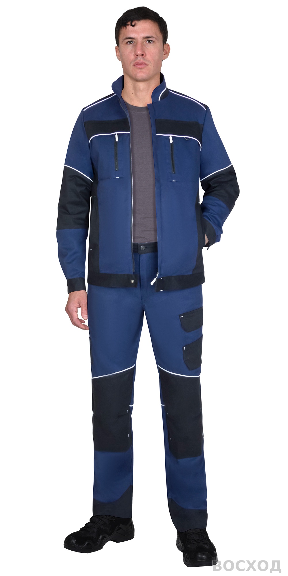 Костюм СИРИУС-АРКТИК куртка, брюки, синий с черным, тк. мех. стрейч