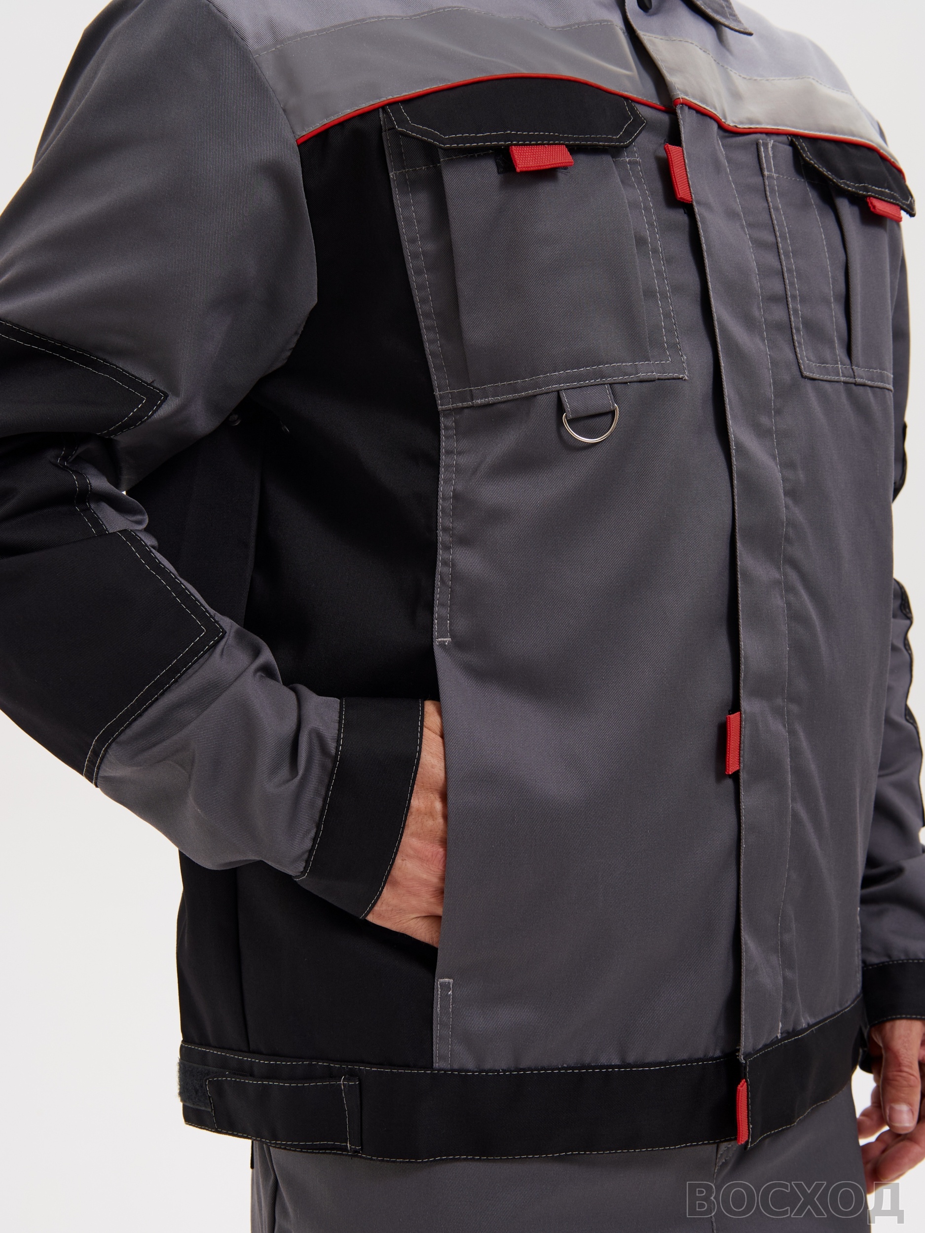 Костюм "Модуль", куртка+п/к, цв. т.серый/черн/св.серый р.48-50/170-176 - изображение 2