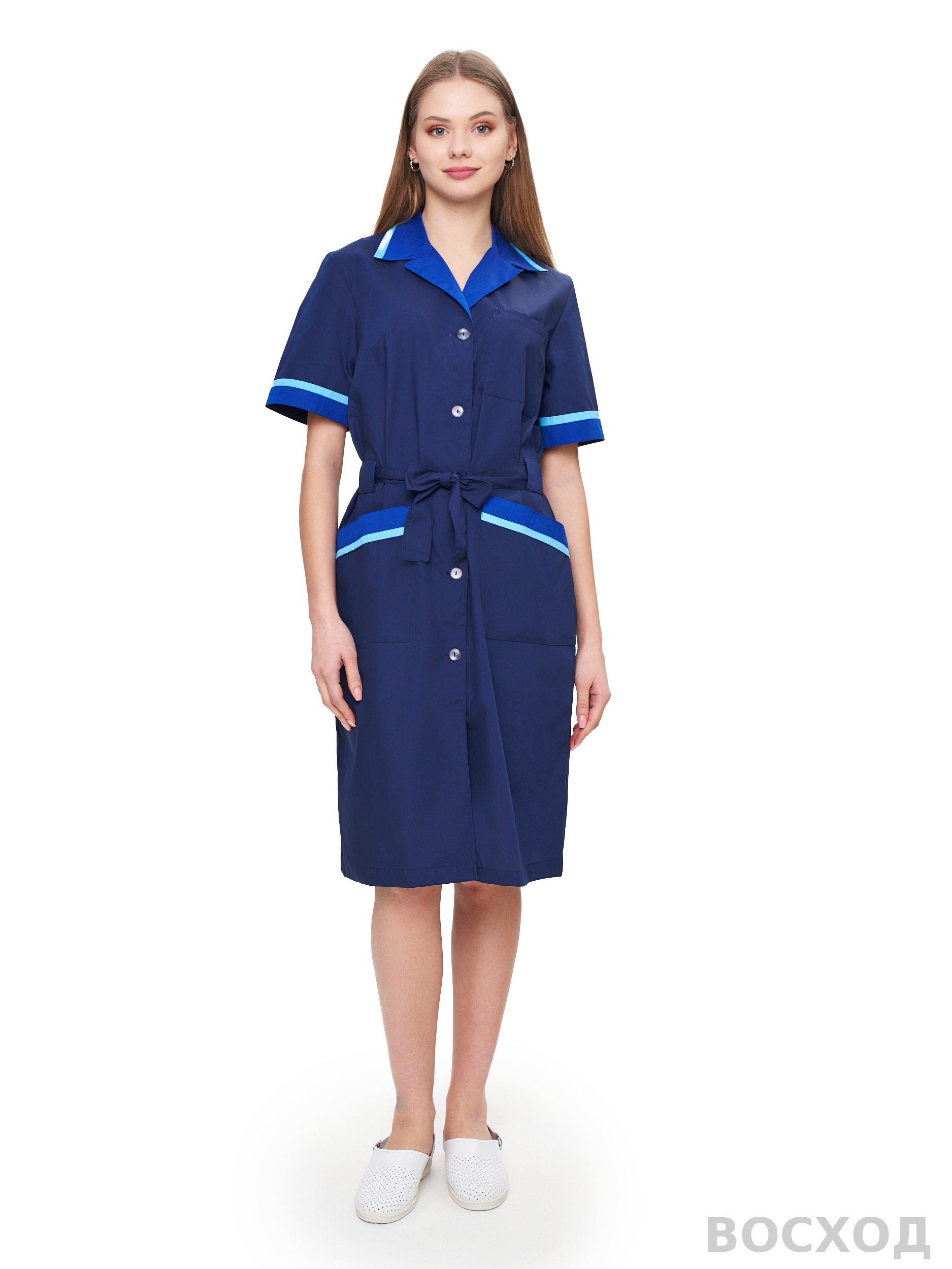 Халат женский "Прибой" т.синий/васильковый/голубой - изображение 1