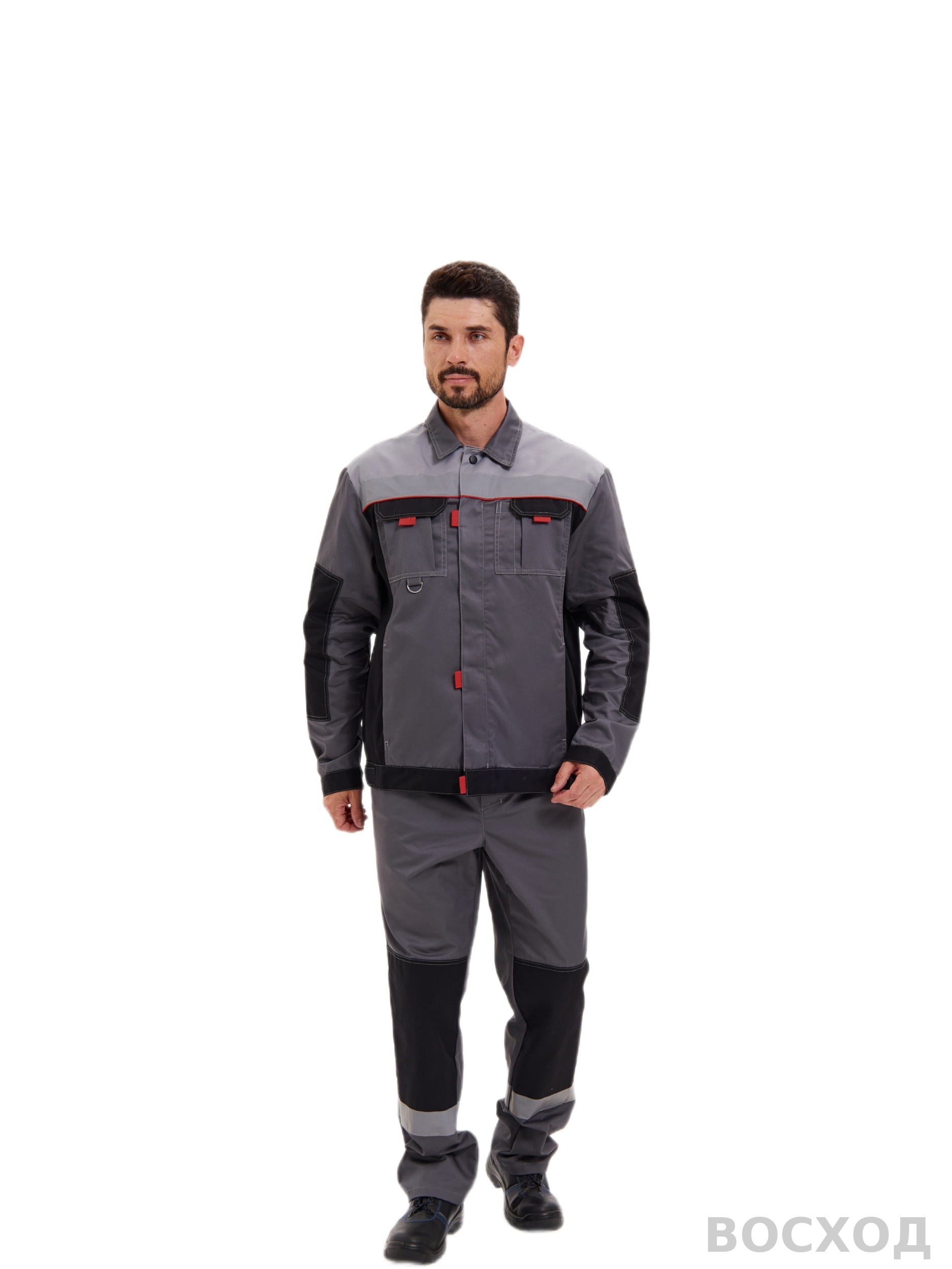 Костюм "Модуль", куртка+п/к, цв. т.серый/черн/св.серый